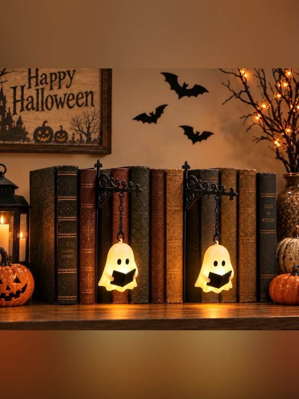 Halloween Ghost Bookend LED Accent Light – 4 piece Set